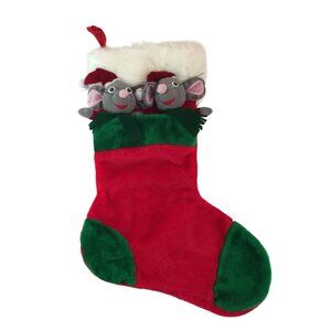 Vtg Plush Christmas Stocking Mice Wearing Santa Hat & Scarf 3D Musical Tested